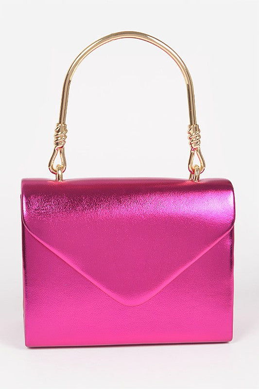 Metallic Top Handle Crossbody Swing Clutch