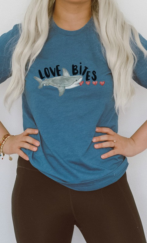 Love Bites Heart Eating Shark PLUS Graphic Tee