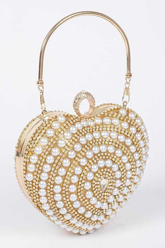 Pearl Studded Heart Shape Top handle Clutch