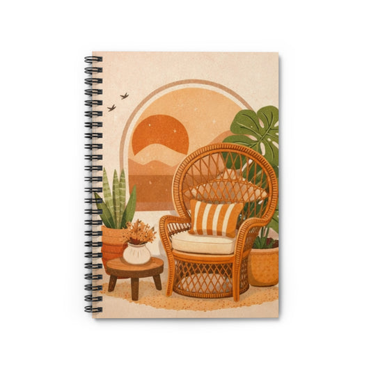 Boho Cozy Corner Notebook — Spiral Ruled Journal with Botanical Retreat Design