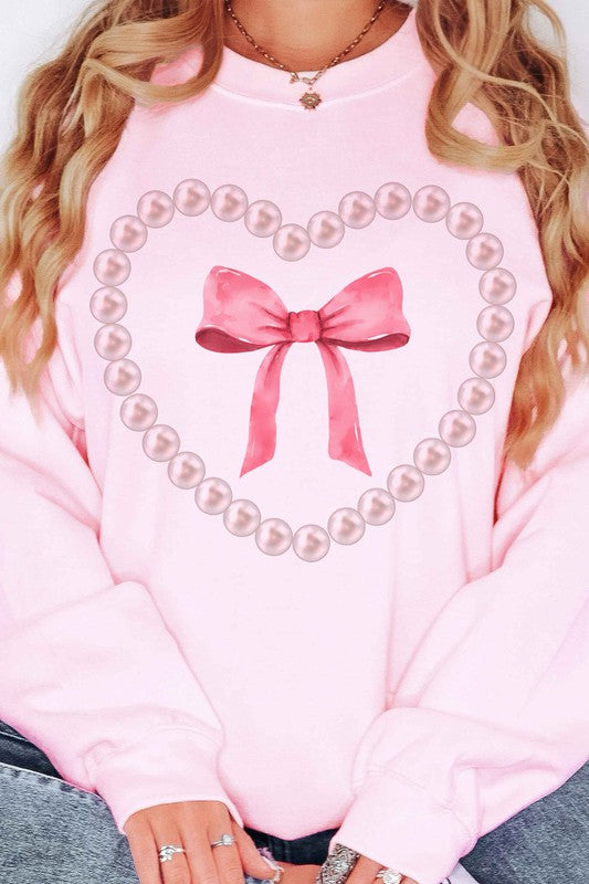 PEARL HEART BOW OVERSIZED SWEATSHIRT