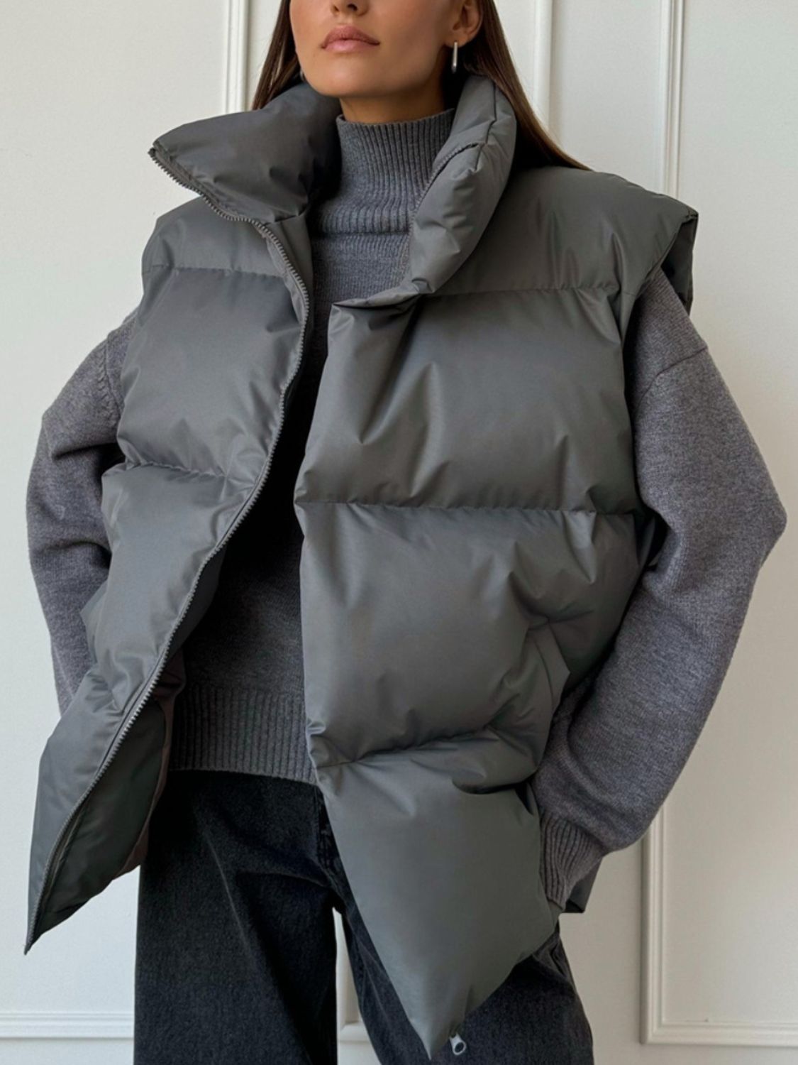 Puffer Zip Up Turtleneck Vest Coat