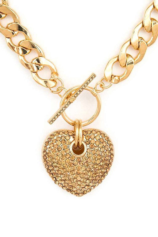 Pave Crystals Heart Pendant Necklace Set