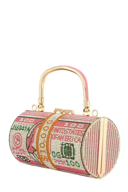 Full Rhinestone Paved Dollar Cylinder Clutch