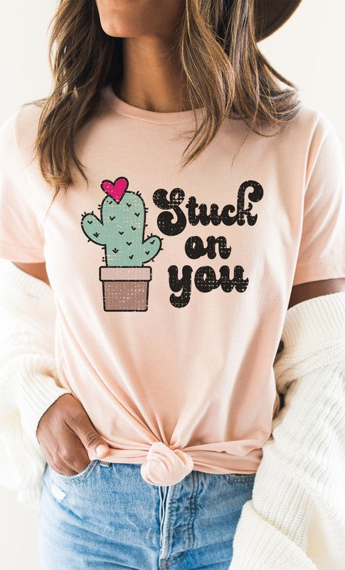 Stuck on You Heart Cactus V-Day Graphic Tee