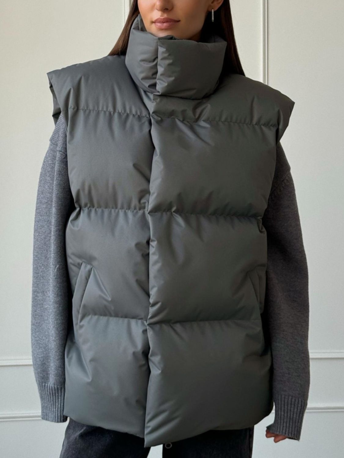 Puffer Zip Up Turtleneck Vest Coat