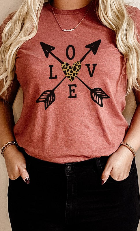 Love Metallic Leopard Heart Arrows Graphic Tee