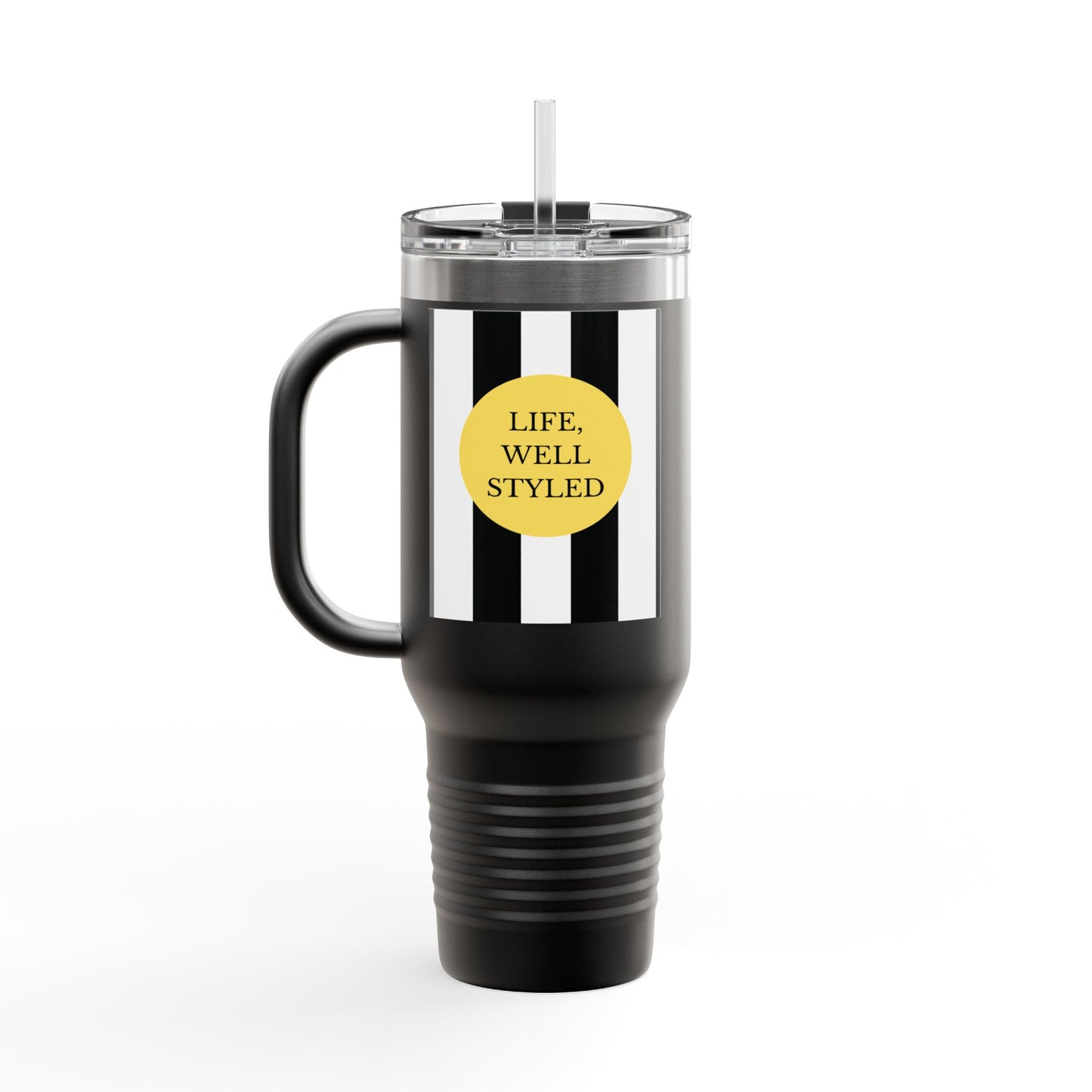 Life, Well Styled – Chic Stripe Insulated Travel Tumbler with Handle