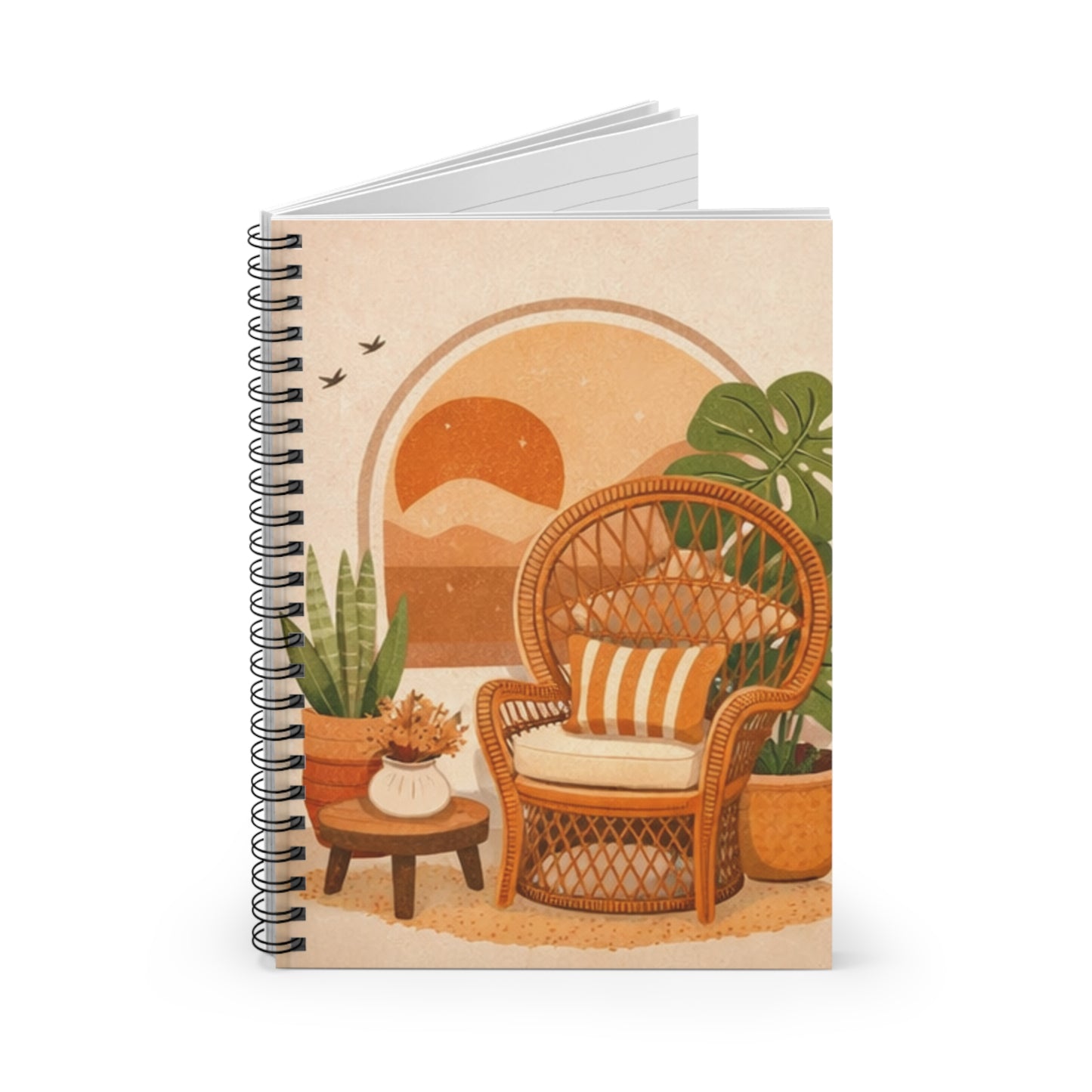 Boho Cozy Corner Notebook — Spiral Ruled Journal with Botanical Retreat Design