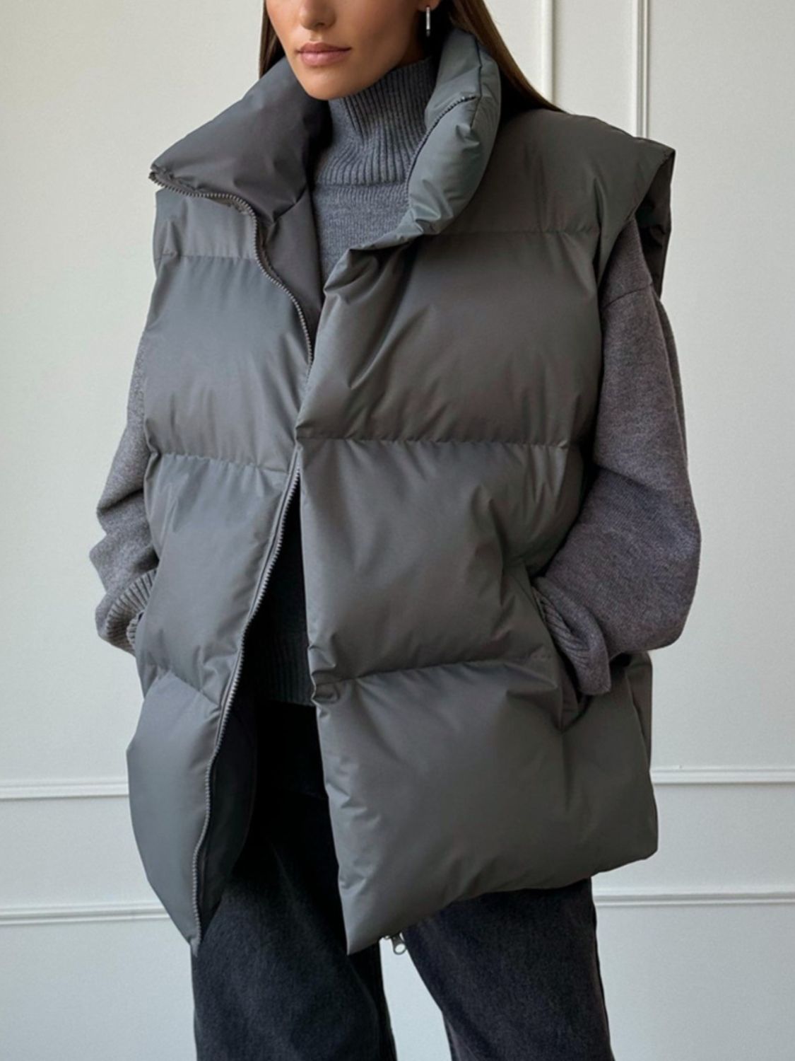 Puffer Zip Up Turtleneck Vest Coat