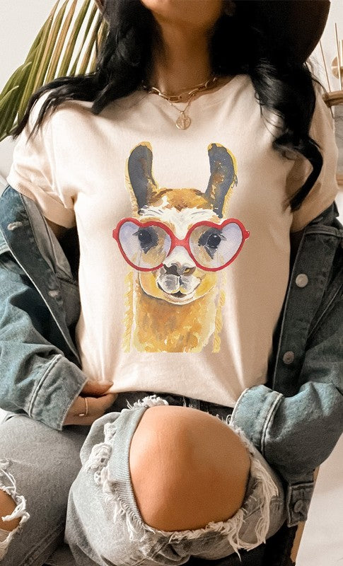 Watercolor Llama Heart Glasses PLUS Graphic Tee