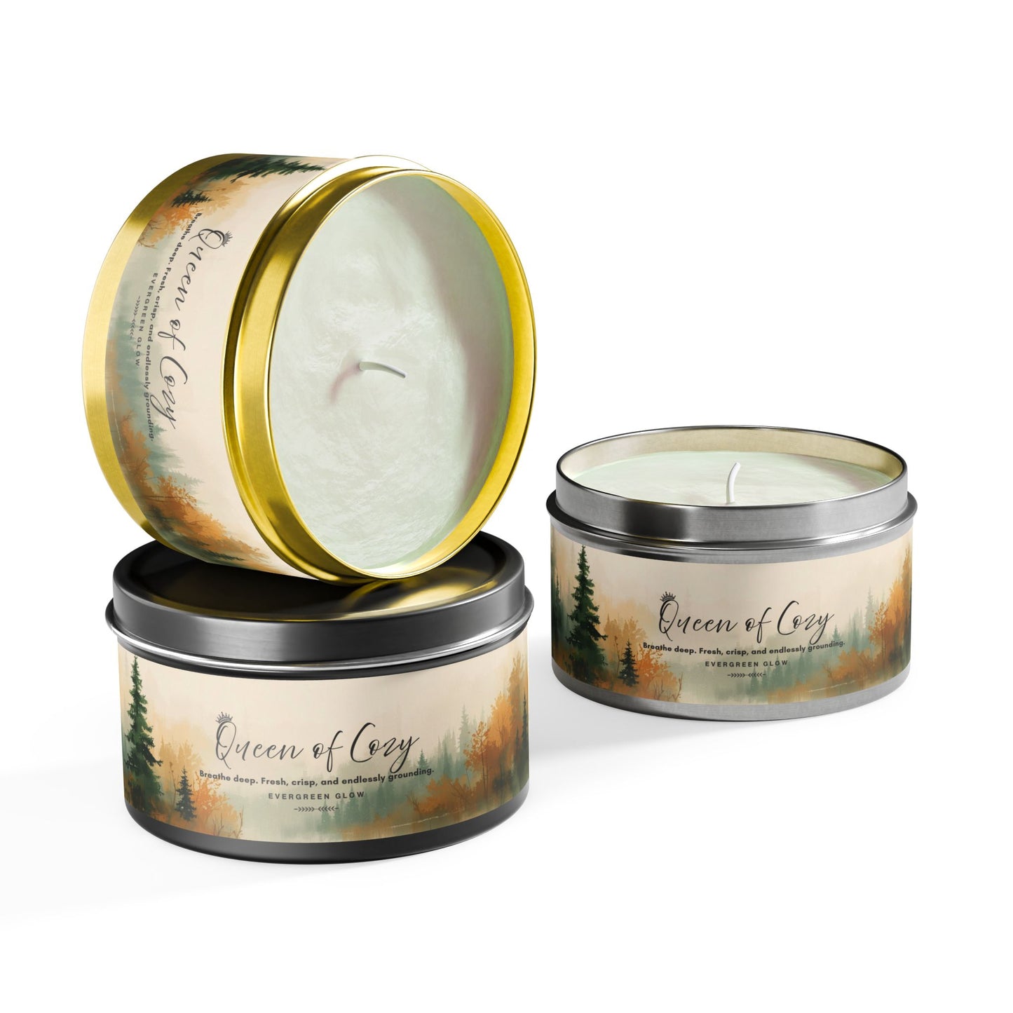 Queen of Cozy Tin Candles | Evergreen Glow
