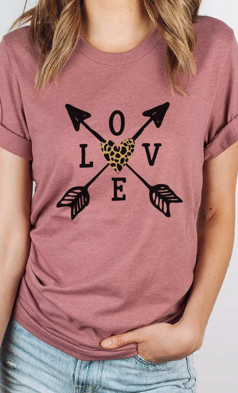 Love Metallic Leopard Heart Arrows Graphic Tee