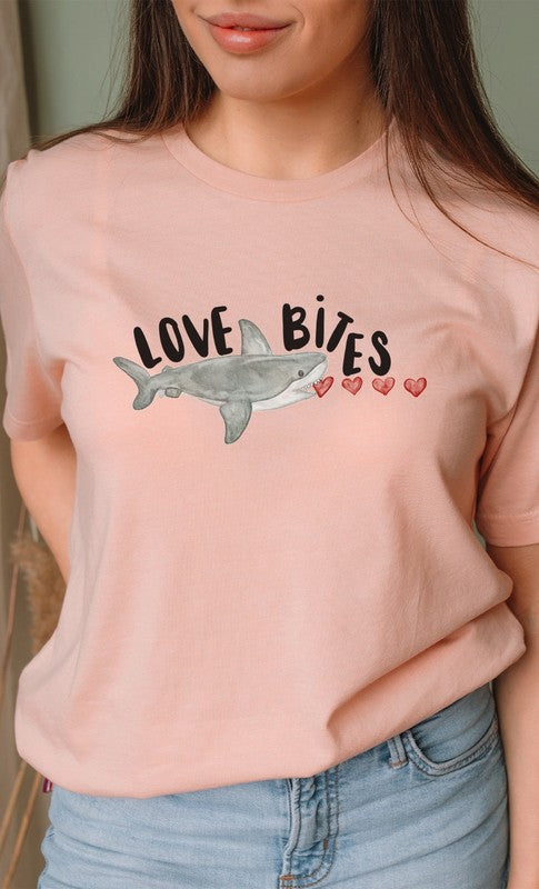 Love Bites Heart Eating Shark Graphic Tee