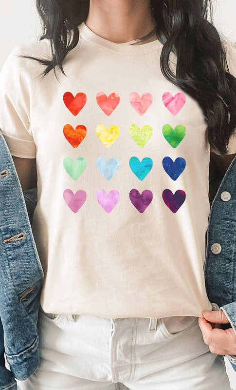 Watercolor Rainbow Heart Grid Graphic Tee