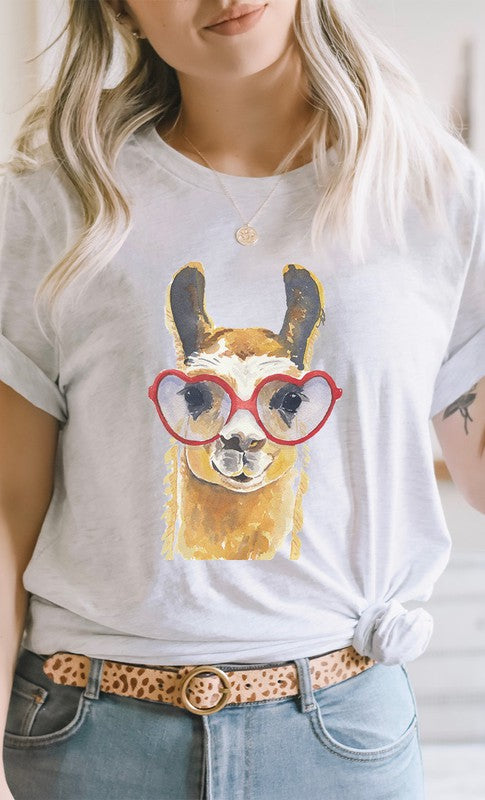 Watercolor Llama Heart Glasses PLUS Graphic Tee