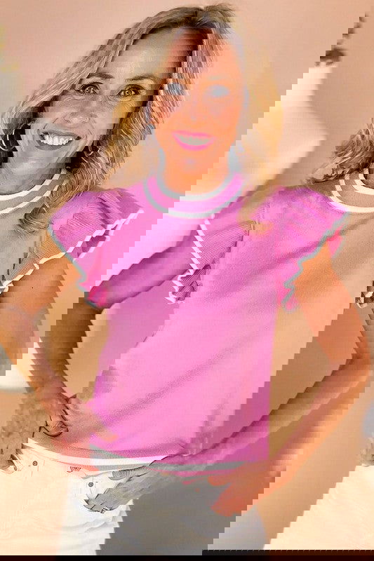 Blush Meadow Ruffled Knit Top - The Queens Hanger Boutique