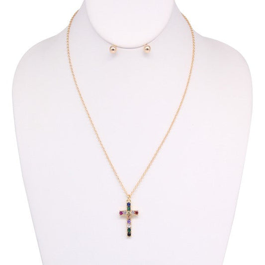 CROSS RHINESTONE NECKLACE EARRING SET -  - The Queens Hanger Boutique -
