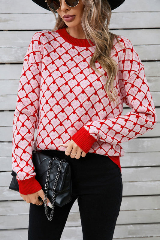 Contrast Round Neck Dropped Shoulder Sweater -  - The Queens Hanger Boutique -