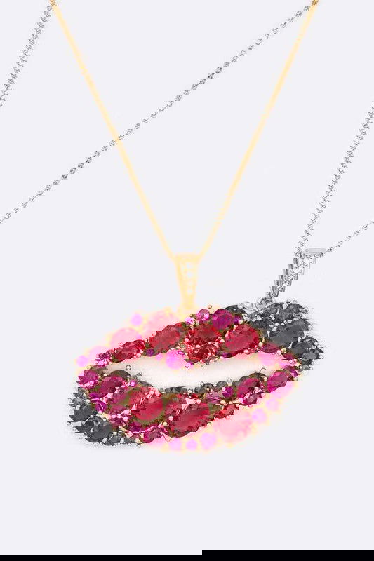 Cubic Zirconia Kiss Lips Pendant Necklace -  - The Queens Hanger Boutique -