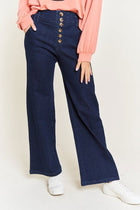 DENIM PLUS SIZE HIGH WAISTED BUTTON WIDE LEG JEANS