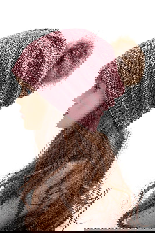 Faux Fur Pom Cotton Blend Slouchy Beanie -  - The Queens Hanger Boutique -