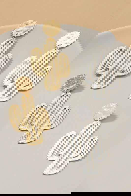Hammered thin metal openwork cactus drop earrings -  - The Queens Hanger Boutique -