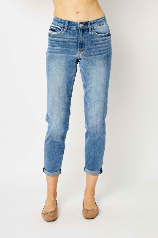 Judy Blue Full Size Cuffed Hem Slim Jeans - The Queens Hanger Boutique