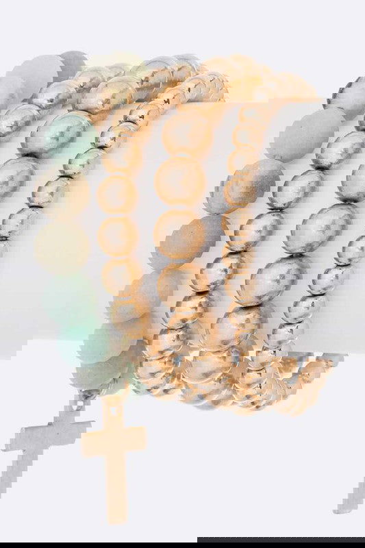 Layered Beads Cross Charm Bracelet Set -  - The Queens Hanger Boutique -