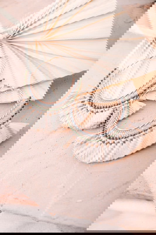 Natural Bead and Raffia Fan Hoop Earrings -  - The Queens Hanger Boutique -