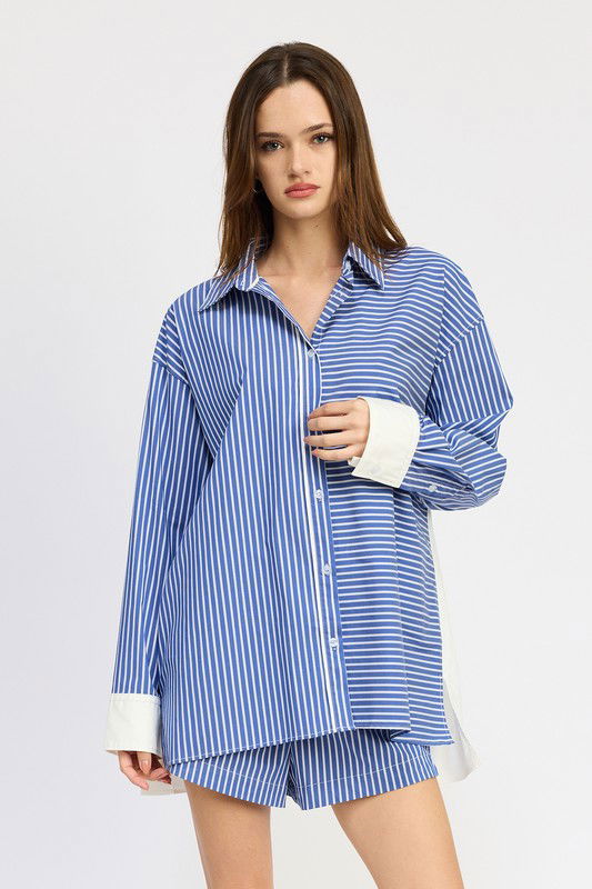 OVERSIZED STRIPED SHIRT - The Queens Hanger Boutique