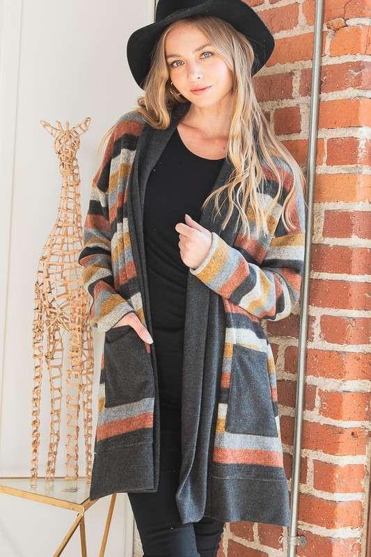 PLUS SIZE MULTI COLOR STRIPE CARDIGAN -  - The Queens Hanger Boutique -