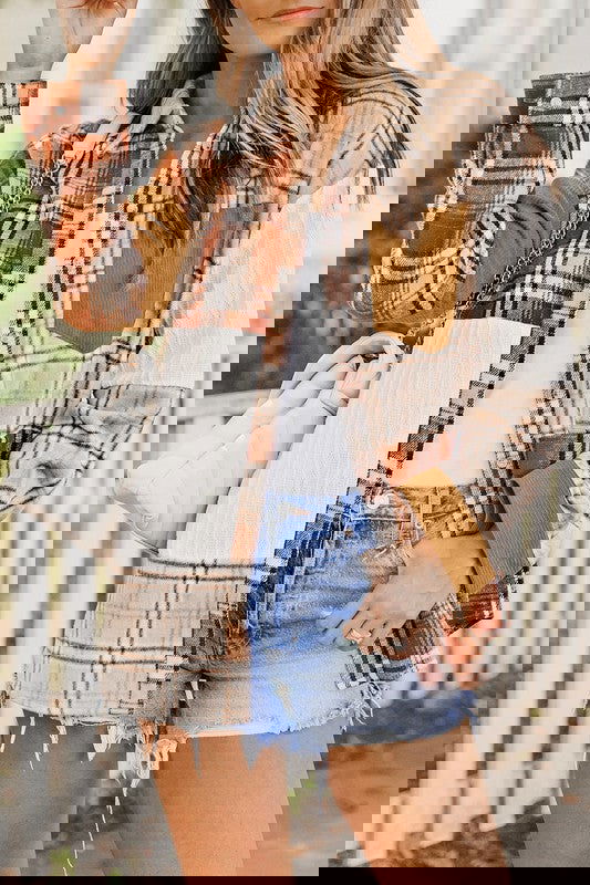 Plaid Color Block Patchwork Pocket Shirt Shacket -  - The Queens Hanger Boutique -