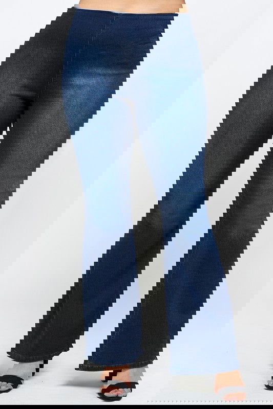 Plus Size Mid Rise Banded Wide Flare Jeans -  - The Queens Hanger Boutique -