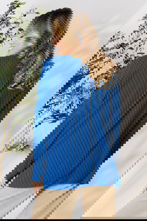 Ribbed Round Neck Slit Knit Top Assorted Colors S-3XL - The Queens Hanger Boutique