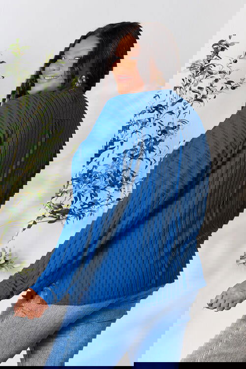 Ribbed Round Neck Slit Knit Top Assorted Colors S-3XL - The Queens Hanger Boutique