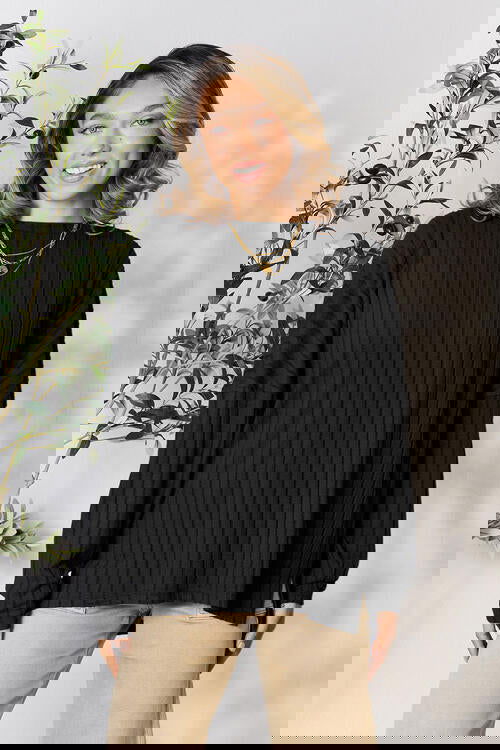 Ribbed Round Neck Slit Knit Top Assorted Colors S-3XL - The Queens Hanger Boutique