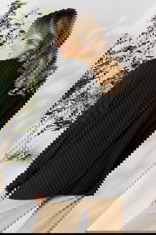 Ribbed Round Neck Slit Knit Top Assorted Colors S-3XL - The Queens Hanger Boutique