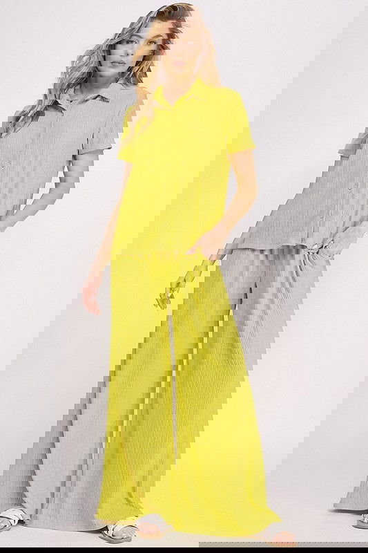 TEXTURED WIDE LEG PANTS SET -  - The Queens Hanger Boutique -