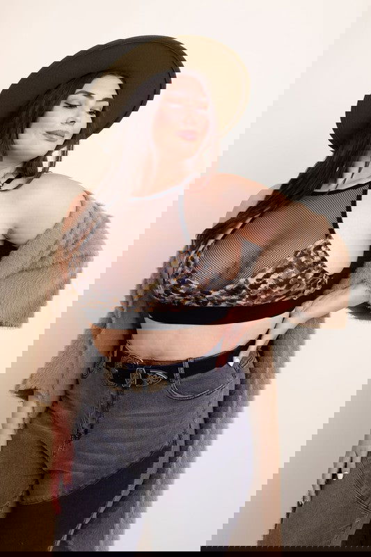 The Brown Mesh Print Plus Size High Neck Bralette - The Queens Hanger Boutique