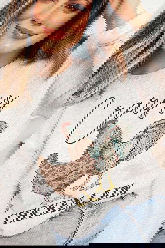 The Crazy Chicken Lady Graphic Fleece Sweatshirt - The Queens Hanger Boutique