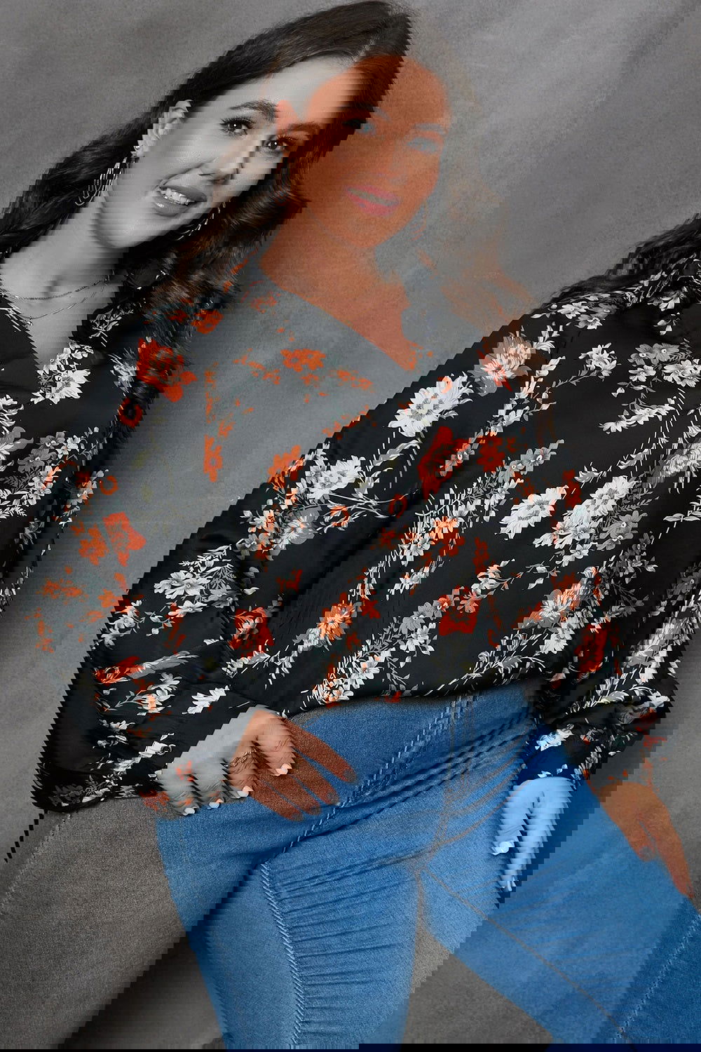 The Curvy Bold Print Johnny Collar Blouse - The Queens Hanger Boutique