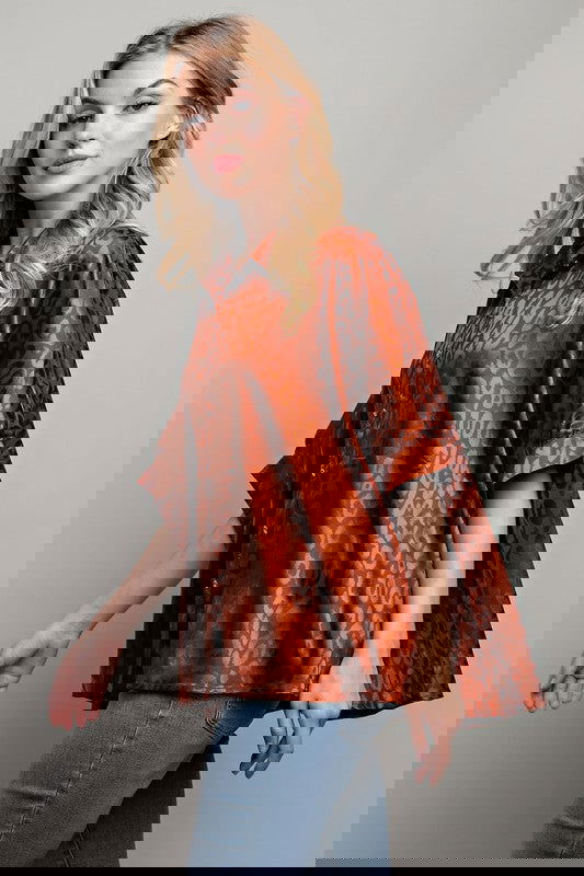 The Earthy Satin Print Button-Down Blouse - The Queens Hanger Boutique