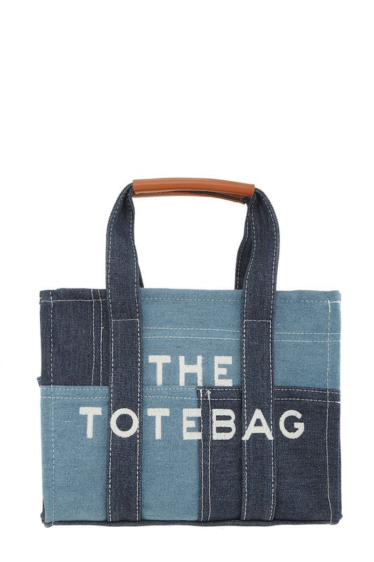 The Two-Toned Denim Crossbody Tote Bag - The Queens Hanger Boutique