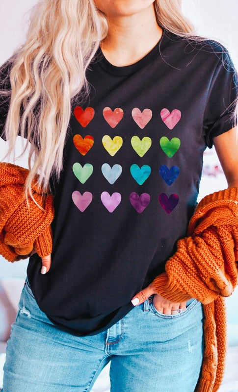 Watercolor Rainbow Heart Grid Graphic Tee