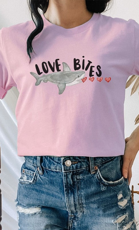 Love Bites Heart Eating Shark Graphic Tee