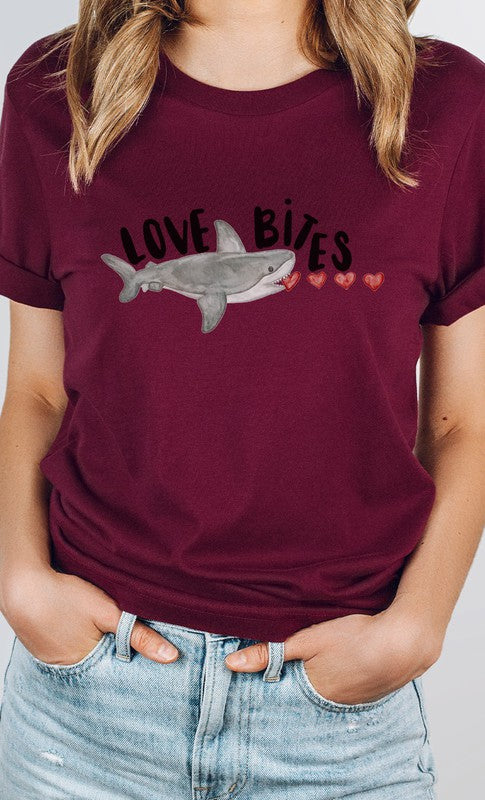 Love Bites Heart Eating Shark Graphic Tee