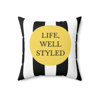 Life, Well Styled – Black & White Stripe Statement Throw Pillow (18×18)